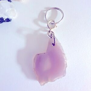 Anthropologie keychain purse fob NWOT Blue-gray slice Agate stone